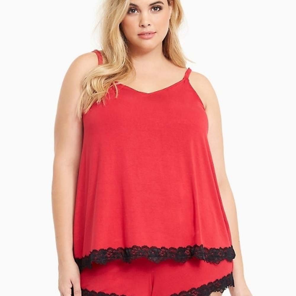 Torrid Red and Black Lace Sleep Set Shorts And Shirt